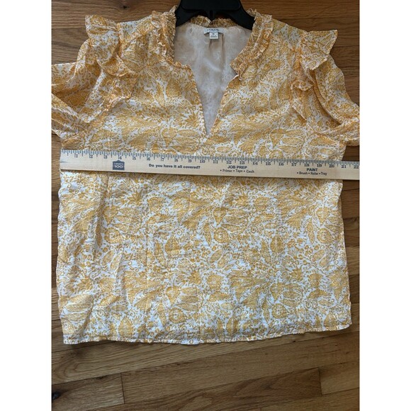 J.Crew Yellow Paisley Floral Lined Ruffle Sleeve V-Neck Blouse Size Medium - Picture 7 of 9